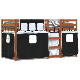 Bunk bed with black and white solid pine wood curtains 90x190 cm by , Beds and slatted bases - Ref: Foro24-3283949, Price: 17...