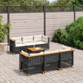 7-teiliges Gartensofa-Set mit schwarzen synthetischen Rattankissen von , Gartensets - Ref: Foro24-3261740, Preis: 565,97 €, R...