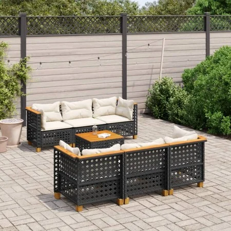 7-teiliges Gartensofa-Set mit schwarzen synthetischen Rattankissen von , Gartensets - Ref: Foro24-3261740, Preis: 588,58 €, R...