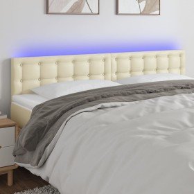 Cabecero con LED cuero sintético color crema 180x5x78/88 cm
