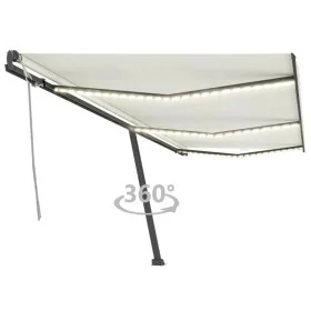 Toldo retráctil manual con luz LED color crema 600x300 cm de , Toldos - Ref: Foro24-3069802, Precio: 684,53 €, Descuento: %