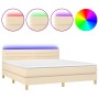 Box spring bed with mattress and LED cream fabric 160x200 cm by , Beds and slatted bases - Ref: Foro24-3133810, Price: 506,31...