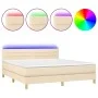 Box spring bed with mattress and LED cream fabric 160x200 cm by , Beds and slatted bases - Ref: Foro24-3133810, Price: 493,99...