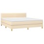 Box spring bed with mattress and LED cream fabric 160x200 cm by , Beds and slatted bases - Ref: Foro24-3133810, Price: 506,31...