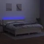 Box spring bed with mattress and LED cream fabric 160x200 cm by , Beds and slatted bases - Ref: Foro24-3133810, Price: 493,99...
