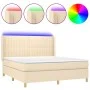 Box spring bed mattress and LED lights cream fabric 160x200 cm by , Beds and slatted bases - Ref: Foro24-3139050, Price: 601,...