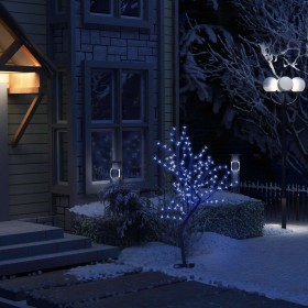 Árbol de Navidad 128 LEDs luz azul fría flores de cerezo 120 cm