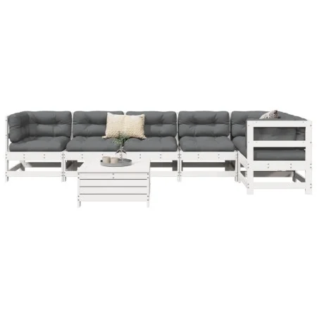 Gartensofa-Set 7-teilig aus massivem weißem Kiefernholz von , Gartensets - Ref: Foro24-3250865, Preis: 455,03 €, Rabatt: %