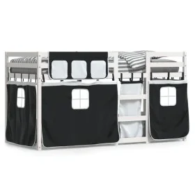 Bunk bed with black and white pine solid wood curtains 90x200 cm by , Beds and slatted bases - Ref: Foro24-3283931, Price: 18...