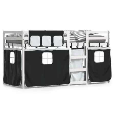 Bunk bed with black and white pine solid wood curtains 90x200 cm by , Beds and slatted bases - Ref: Foro24-3283931, Price: 18...