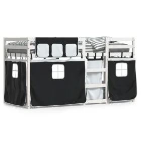 Bunk bed with black and white pine solid wood curtains 90x200 cm by , Beds and slatted bases - Ref: Foro24-3283895, Price: 26...