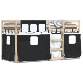 Bunk bed with curtains solid black and white pine wood 75x190 cm by , Beds and slatted bases - Ref: Foro24-3283910, Price: 14...