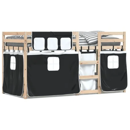 Bunk bed with curtains solid black and white pine wood 75x190 cm by , Beds and slatted bases - Ref: Foro24-3283910, Price: 14...