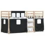 Bunk bed with curtains solid black and white pine wood 75x190 cm by , Beds and slatted bases - Ref: Foro24-3283910, Price: 14...