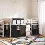 Bunk bed with curtains solid black and white pine wood 75x190 cm by , Beds and slatted bases - Ref: Foro24-3283910, Price: 14...