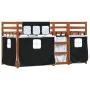 Bunk bed with curtains solid black and white pine wood 75x190 cm by , Beds and slatted bases - Ref: Foro24-3283925, Price: 18...