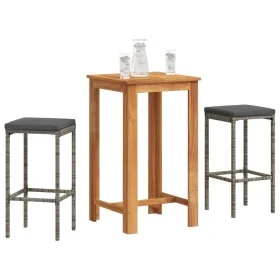 Gartentisch und Hocker 3 Stück Akazienholz PE Rattan grau von , Gartensets - Ref: Foro24-3295268, Preis: 175,87 €, Rabatt: %