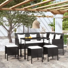 L-förmige Sofagarnitur, 5-teilig, mit schwarzen synthetischen Rattankissen von , Gartensets - Ref: Foro24-318581, Preis: 285,...
