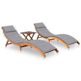 Sun loungers 2 units with table and cushions in solid acacia wood by , Loungers - Ref: Foro24-3077377, Price: 374,93 €, Disco...