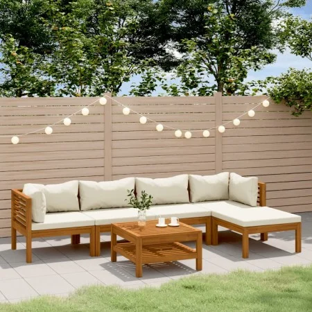 Muebles de jardín 6 pzas cojines crema madera maciza de acacia de , Conjuntos de jardín - Ref: Foro24-3086929, Precio: 698,87...