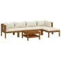 Muebles de jardín 6 pzas cojines crema madera maciza de acacia de , Conjuntos de jardín - Ref: Foro24-3086929, Precio: 698,87...
