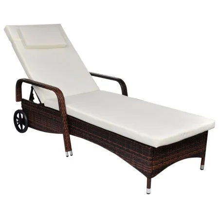 Brown synthetic rattan sun lounger with wheels by , Loungers - Ref: Foro24-42483, Price: 144,72 €, Discount: %