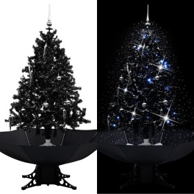 Árbol de Navidad con nieve y base de paraguas PVC negro 140cm