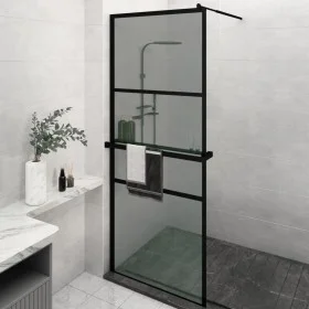 Shower screen with ESG glass and black aluminum shelf 80x195 cm by , Shower walls and screens - Ref: Foro24-3185454, Price: 1...