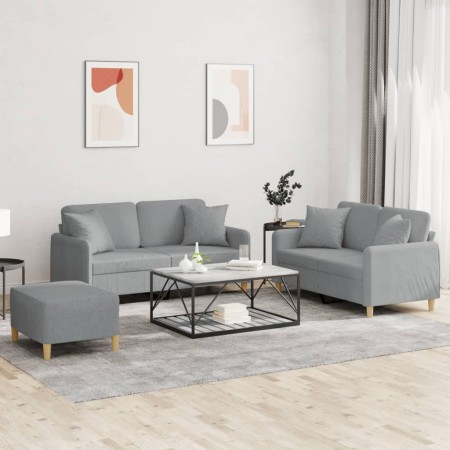 Sofa set with cushions 3 pieces light gray fabric by , Sofas - Ref: Foro24-3202110, Price: 519,85 €, Discount: %
