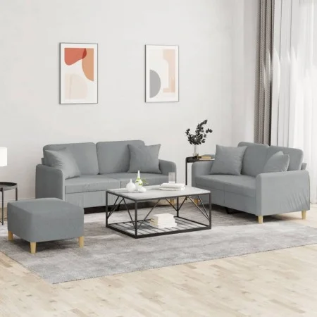 Sofa set with cushions 3 pieces light gray fabric by , Sofas - Ref: Foro24-3202110, Price: 510,51 €, Discount: %
