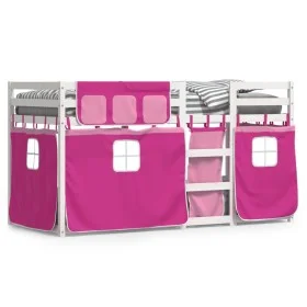 Bunk bed with curtains solid pink pine wood 90x200 cm by , Beds and slatted bases - Ref: Foro24-3283933, Price: 184,26 €, Dis...