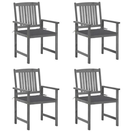 Sillas de jardín con cojines 4 uds madera maciza de acacia gris de , Sillas de jardín - Ref: Foro24-3061222, Precio: 279,35 €...