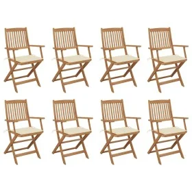 Folding garden chairs 8 units and solid acacia wood cushions by , Garden chairs - Ref: Foro24-3075087, Price: 399,03 €, Disco...