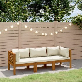 3-seater garden sofa with cream cushion made of acacia wood by , Garden sets - Ref: Foro24-3086932, Price: 479,79 €, Discount: %