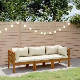 3-seater garden sofa with cream cushion made of acacia wood by , Garden sets - Ref: Foro24-3086932, Price: 470,50 €, Discount: %