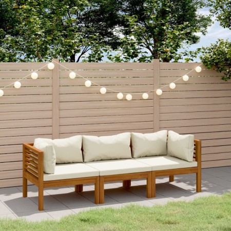 3-seater garden sofa with cream cushion made of acacia wood by , Garden sets - Ref: Foro24-3086932, Price: 417,05 €, Discount: %