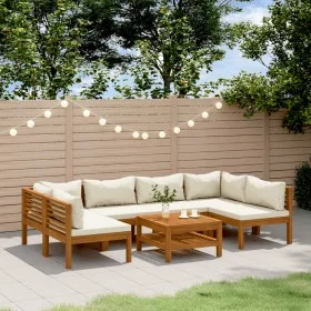 Muebles de jardín 7 pzas cojines crema madera maciza de acacia de , Conjuntos de jardín - Ref: Foro24-3086947, Precio: 1,00 €...