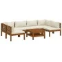 7-piece garden furniture set with cream cushions, made of solid acacia wood. by , Garden sets - Ref: Foro24-3086947, Price: 1...