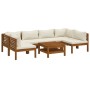Muebles de jardín 7 pzas cojines crema madera maciza de acacia de , Conjuntos de jardín - Ref: Foro24-3086947, Precio: 1,00 €...