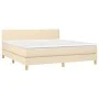 Box spring bed with mattress and LED cream fabric 180x200 cm by , Beds and slatted bases - Ref: Foro24-3133578, Price: 570,39...