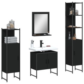 Juego de muebles de baño 4 piezas madera de ingeniería negro de , Muebles de baño - Ref: Foro24-3214354, Precio: 217,33 €, De...