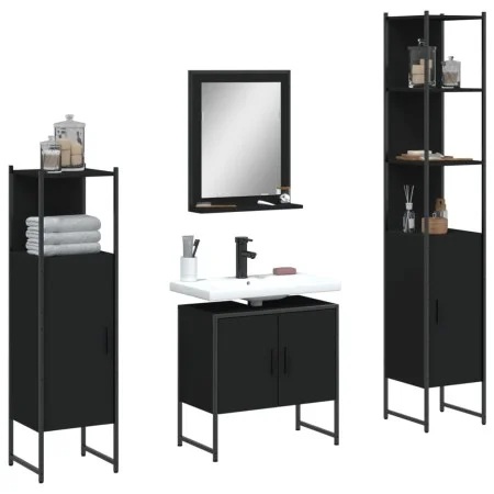 Juego de muebles de baño 4 piezas madera de ingeniería negro de , Muebles de baño - Ref: Foro24-3214354, Precio: 217,09 €, De...