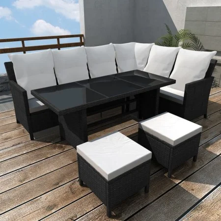 Set de muebles de jardín 4 pzas y cojines ratán sintético negro by , Garden sets - Ref: Foro24-43106, Price: 591,98 €, Discou...
