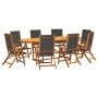 Juego comedor de jardín 9 pzas madera maciza acacia y textileno