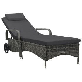 Gray synthetic rattan lounger with wheels by , Loungers - Ref: Foro24-48197, Price: 189,09 €, Discount: %