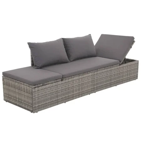 Garden lounger with gray synthetic rattan cushions and pillows by , Loungers - Ref: Foro24-317110, Price: 228,85 €, Discount: %