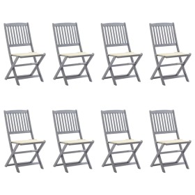 8 pcs folding garden chairs and solid acacia wood cushions by , Garden chairs - Ref: Foro24-3078292, Price: 410,38 €, Discoun...