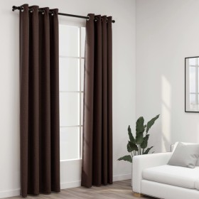 Cortinas opacas ojales look de lino 2 pzas gris topo 140x245 cm