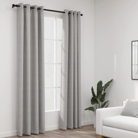 Cortinas opacas con ojales look de lino 2 pzas gris 140x245 cm