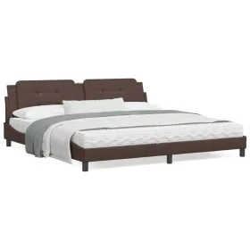 Brown synthetic leather headboard bed frame 200x200 cm by , Beds and slatted bases - Ref: Foro24-3208207, Price: 200,48 €, Di...